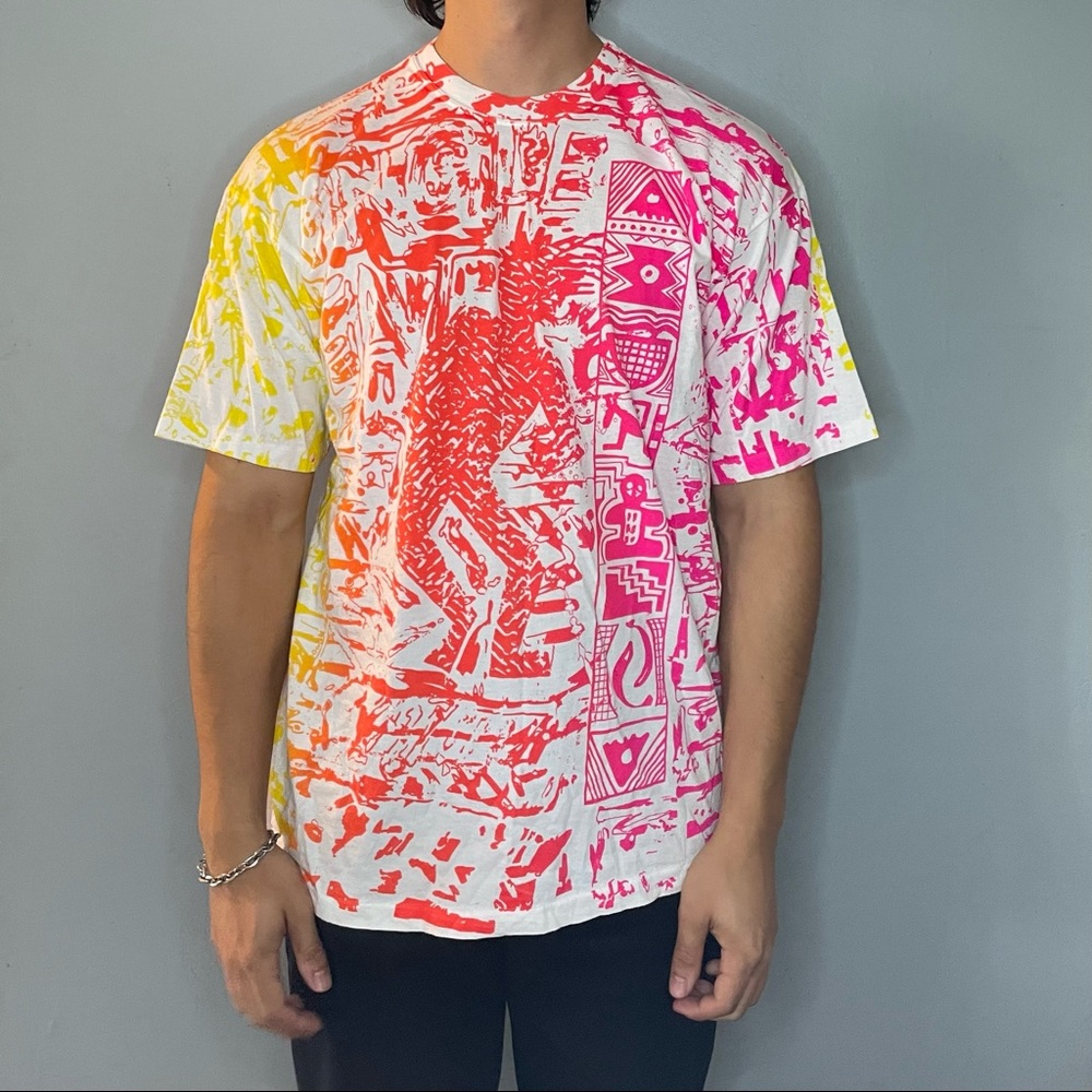 vintage 90s single stitch colorblocked surfer crazy pattern t-shirt (45)